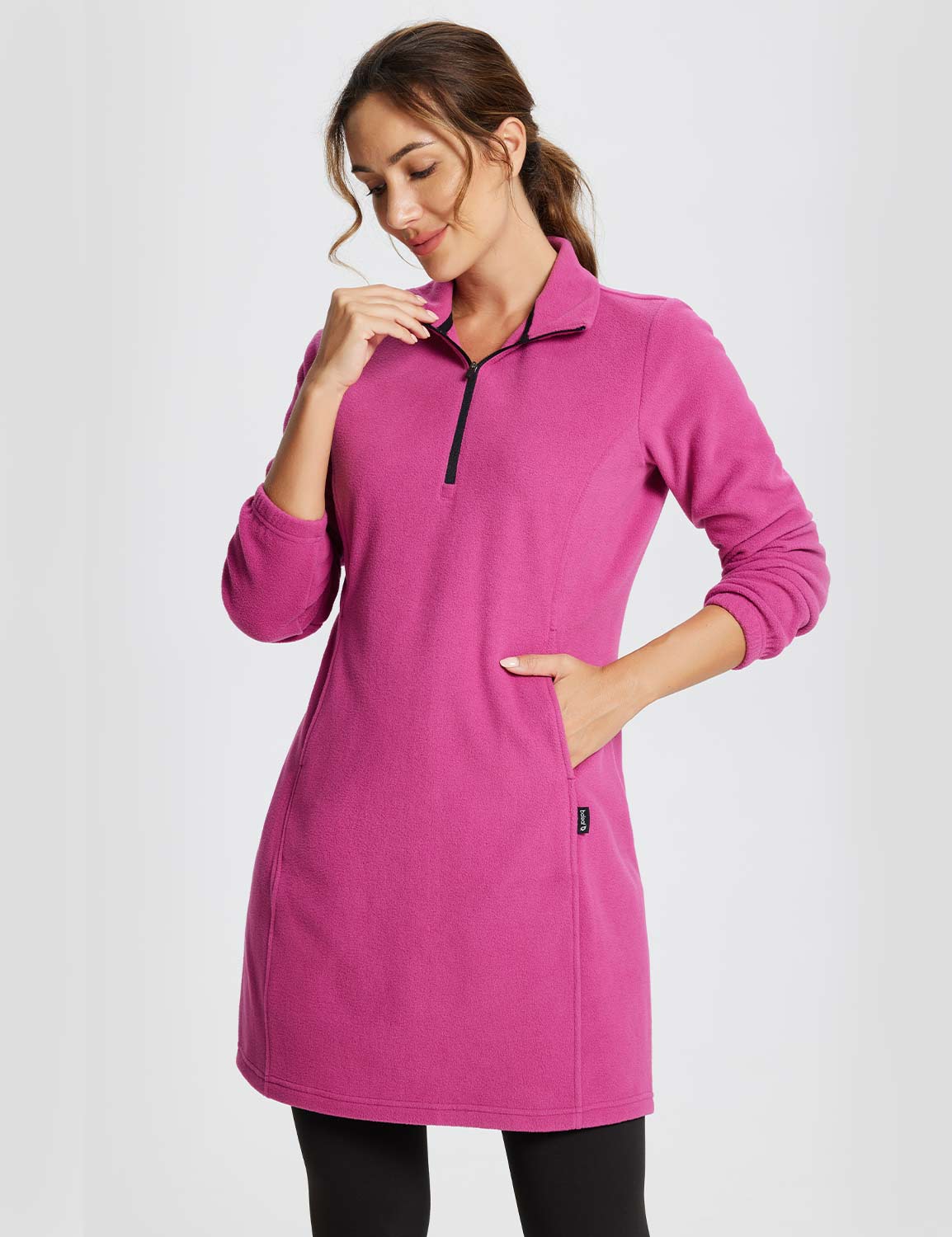 #Baleaf Women's Long-Sleeve Quarter Zip Thermal Dress dga069 Violet Rose Main