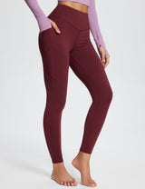 Baleaf Women's Laureate High-Rise Thermal Leggings dbh073 Burgundy Red Side