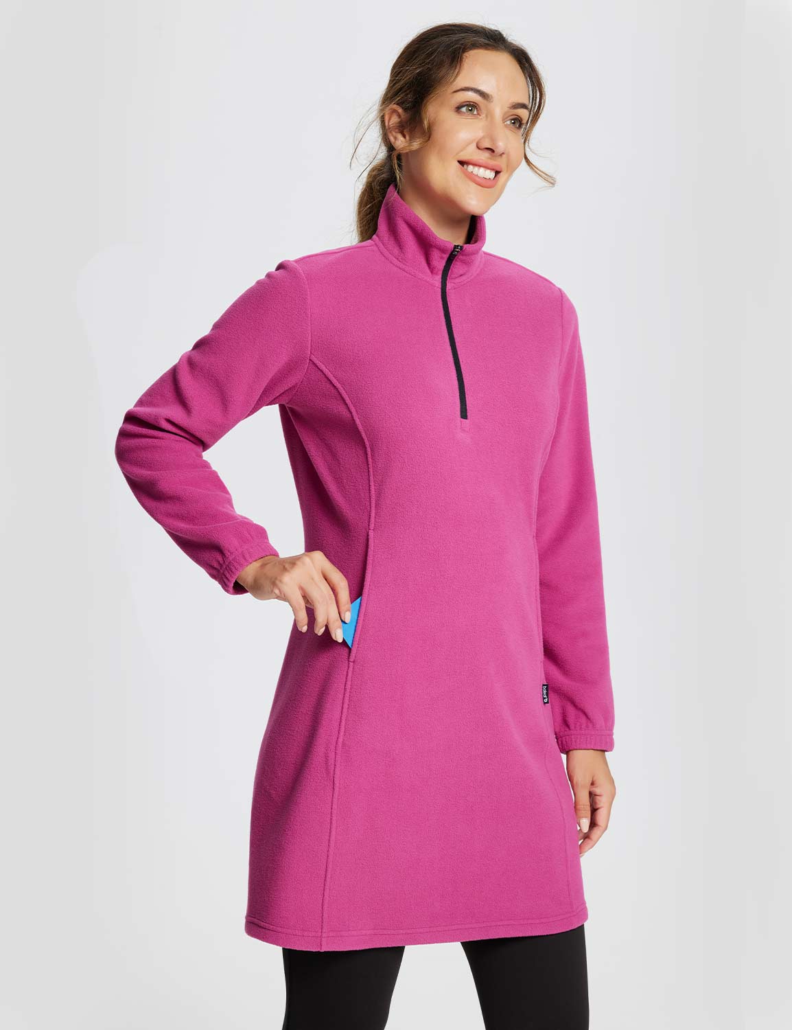 #Baleaf Women's Long-Sleeve Quarter Zip Thermal Dress dga069 Violet Rose Side