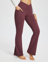 Baleaf Women's Laureate 29'' Crossover High-Rise Flared Pants dbh095 29-Wine Side