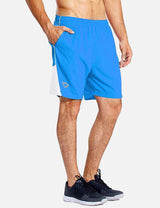 Baleaf Men s 7  Mesh Paneled & Pocketed Running Shorts abd160 Light Blue side