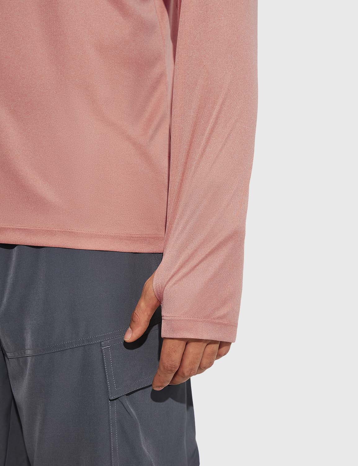 Baleaf Men's UPF50+ Quick-Dry Thumbholes Knit Hoodie Rose Dawn Details