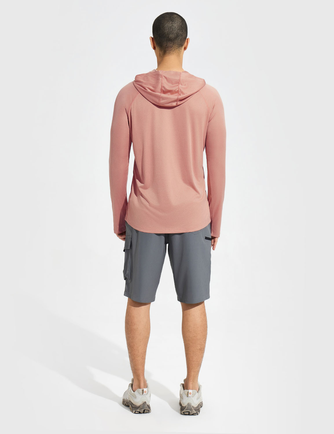 Baleaf Men's UPF50+ Quick-Dry Thumbholes Knit Hoodie Rose Dawn Back