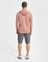 Baleaf Men's UPF50+ Quick-Dry Thumbholes Knit Hoodie Rose Dawn Back