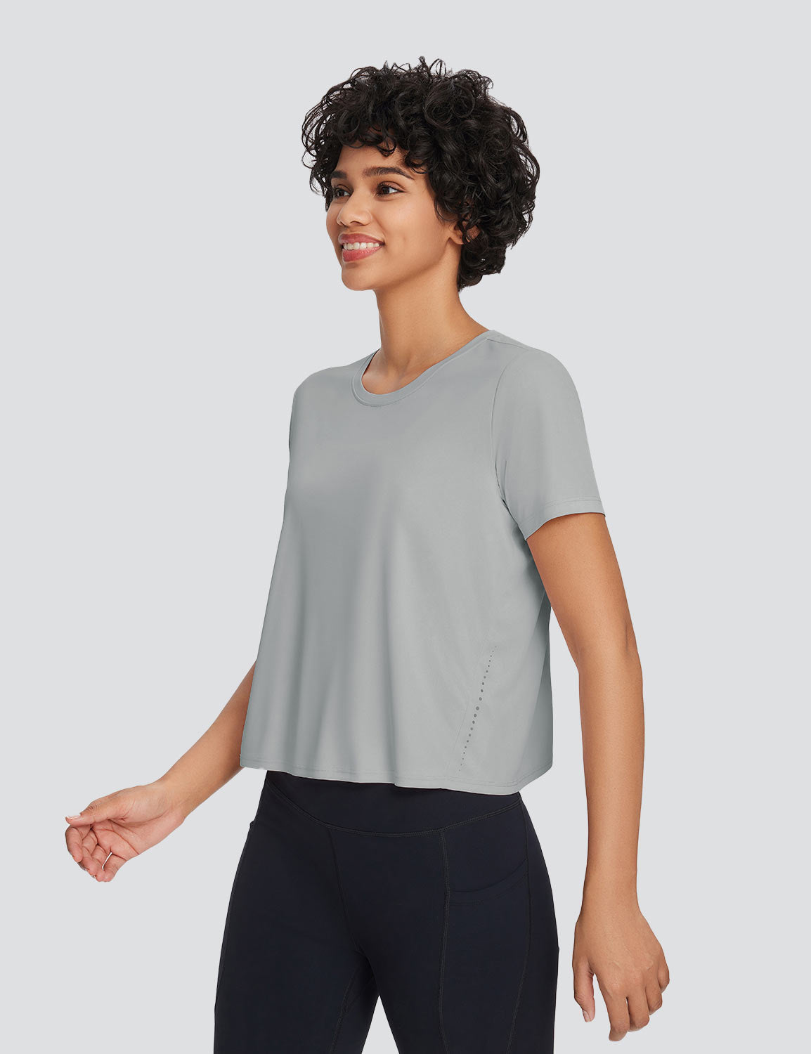 Baleaf Women's Crossover Crew Neck Short Sleeve Silver Sconce Side