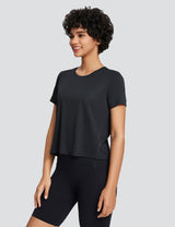 Baleaf Women's Crossover Crew Neck Short Sleeve Anthracite Side