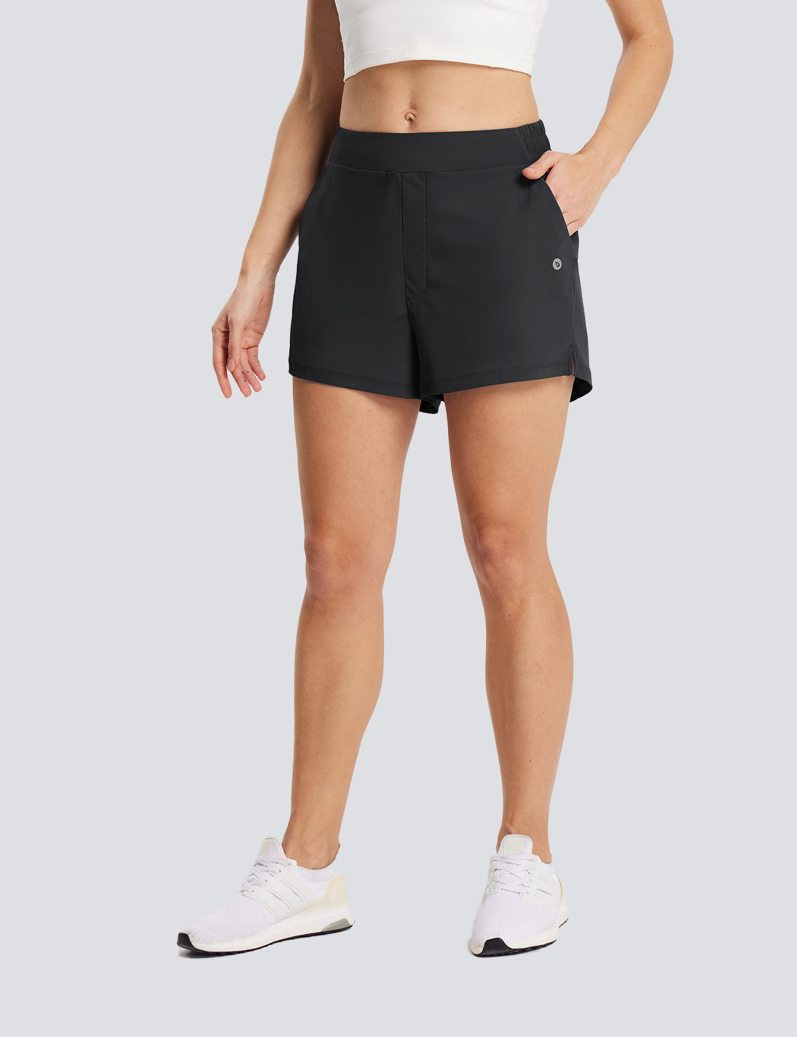 Baleaf Women's UPF 50+ Lightweight Elastic Waist Shorts Anthracite Front