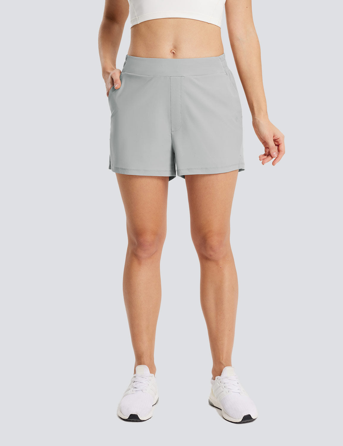 Baleaf Women's UPF 50+ Lightweight Elastic Waist Shorts Glacier Gray Front