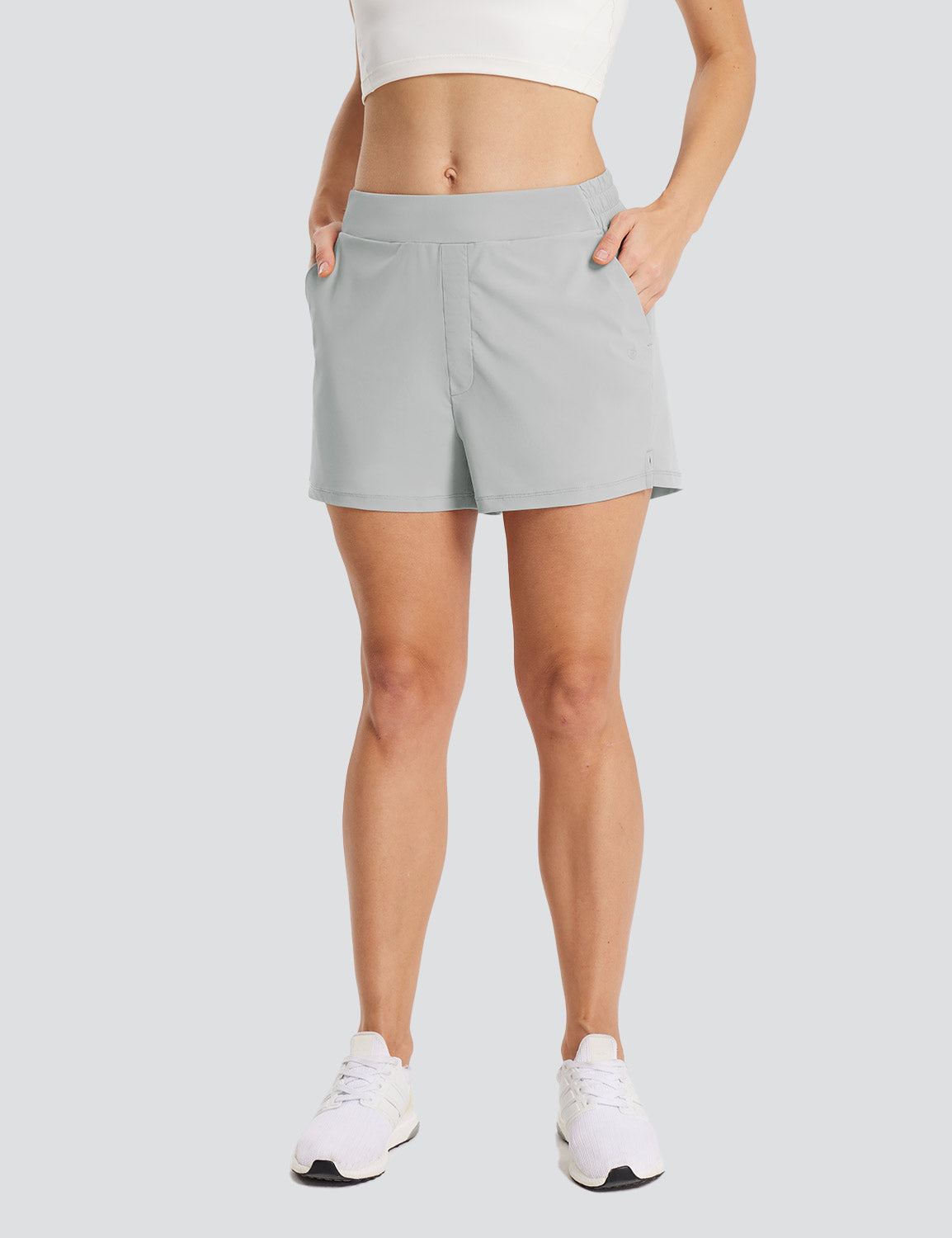 Baleaf Women's UPF 50+ Lightweight Elastic Waist Shorts Glacier Gray Front