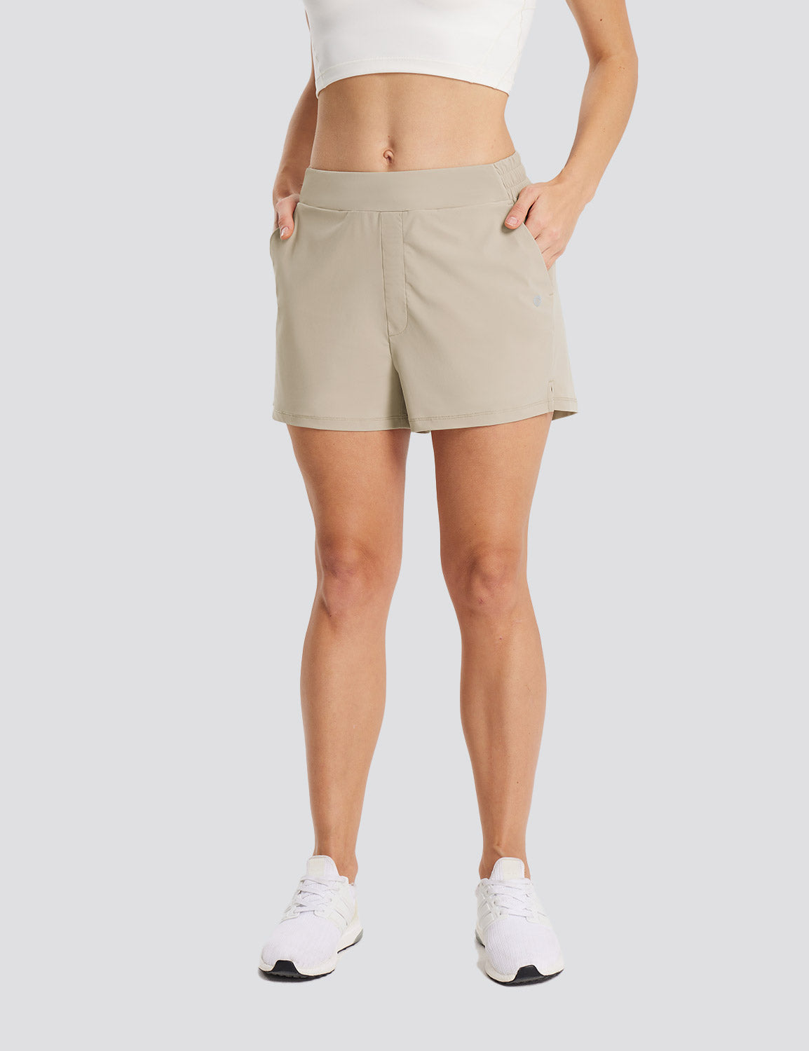 Baleaf Women's UPF 50+ Lightweight Elastic Waist Shorts Doeskin Front