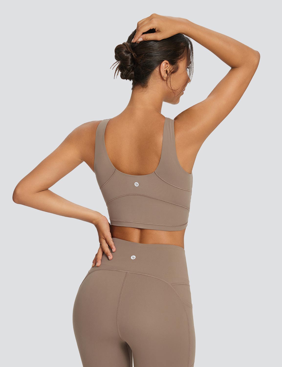 Baleaf Women's U-Back Padded Midi Tank Top Cocoa Crème Back