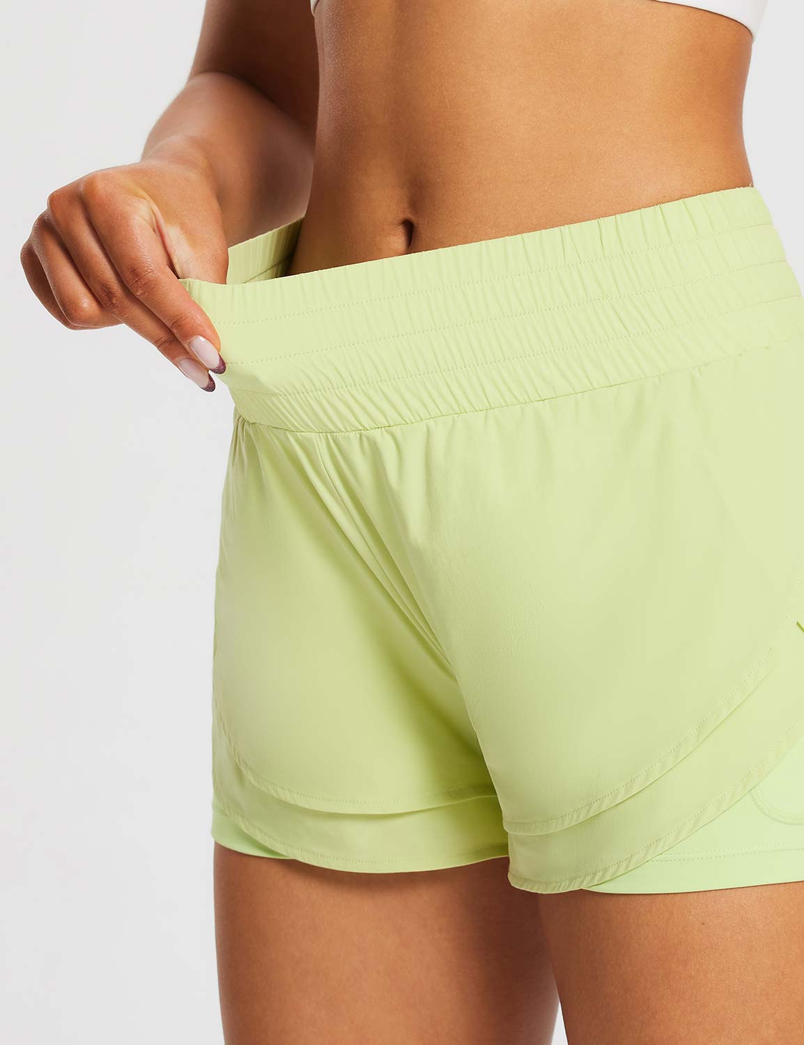 Baleaf Women's Laureate High Rise 2-in-1 Shorts ebd011 Shadow Lime Details