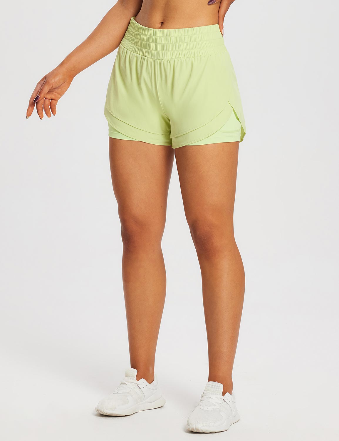 Baleaf Women's Laureate High Rise 2-in-1 Shorts ebd011 Shadow Lime Side