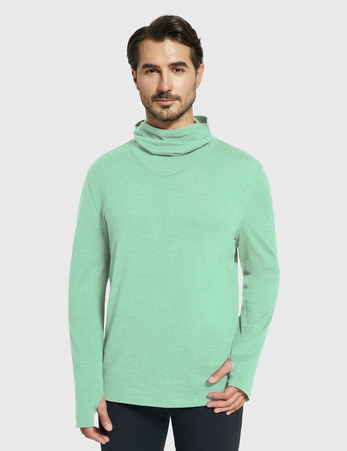 Baleaf Men's Merino Wool Hooded Base Layer Shirts Jade green Main