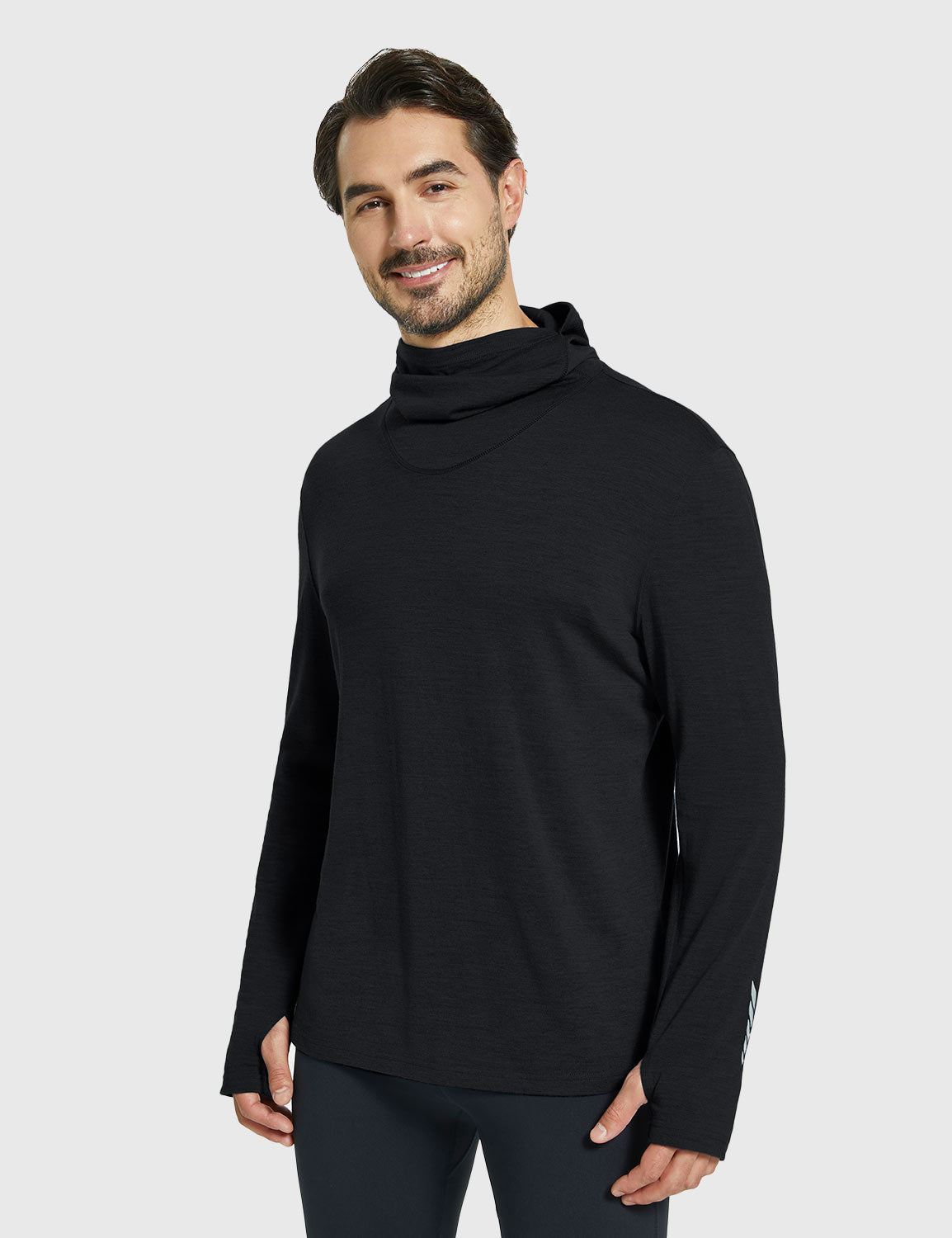 Baleaf Men's Merino Wool Hooded Base Layer Shirts Anthracite Side