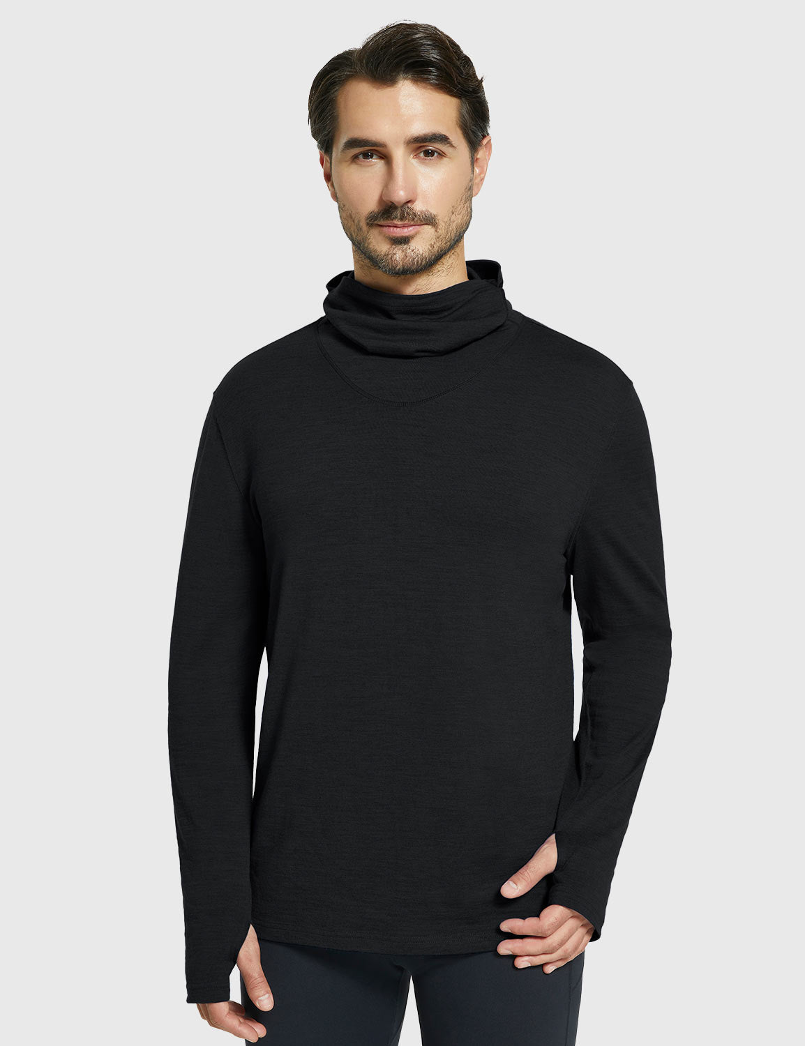 Baleaf Men's Merino Wool Hooded Base Layer Shirts Anthracite Main