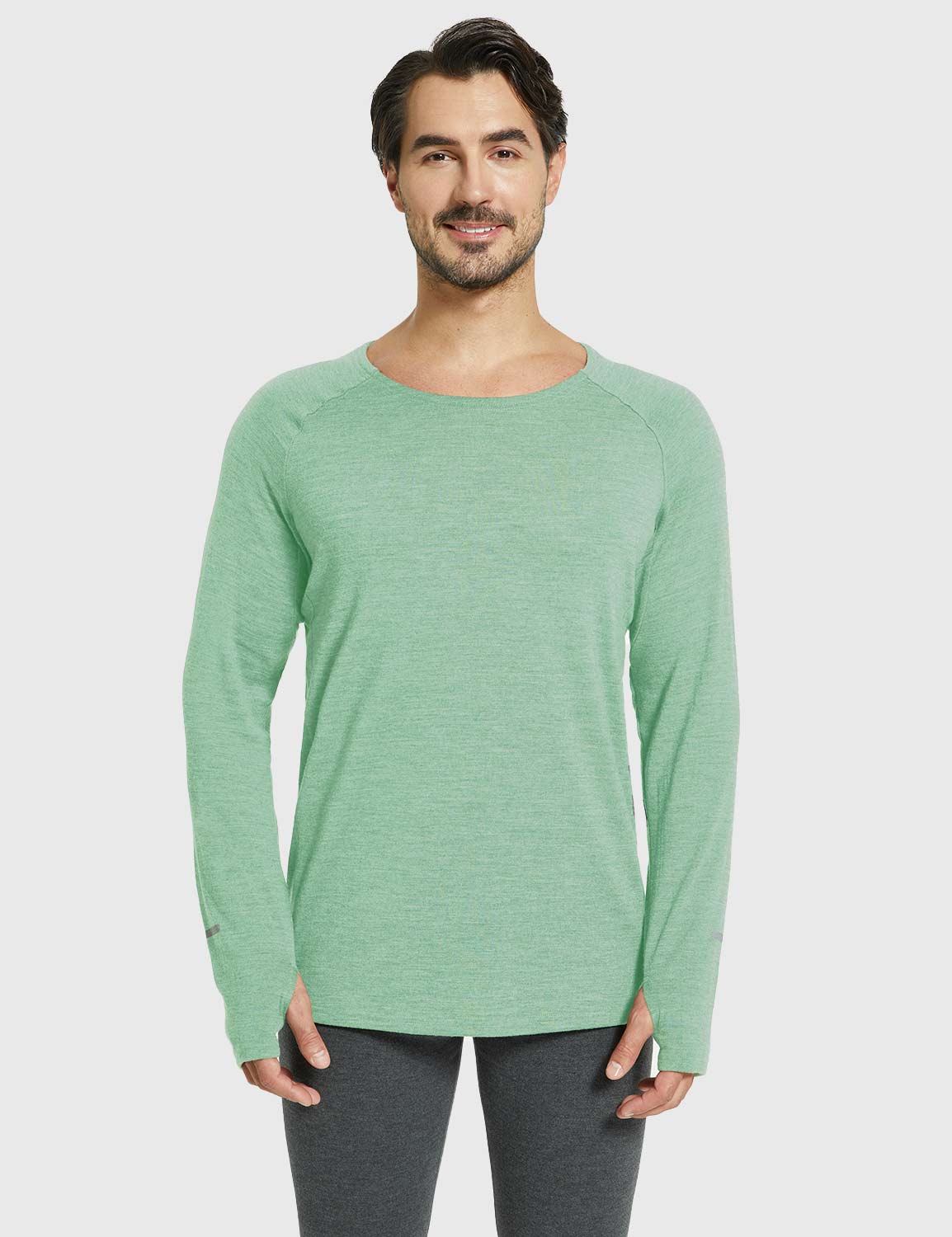 Baleaf Men's Merino Wool Crew Neck Base Layer Shirts Jade Green Main