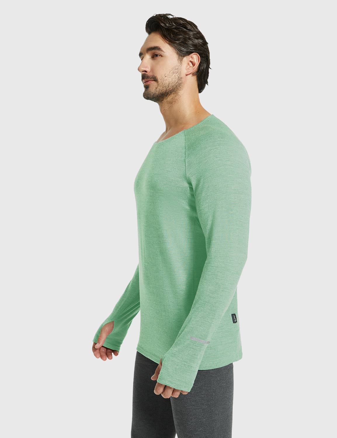 Baleaf Men's Merino Wool Crew Neck Base Layer Shirts Jade Green Side