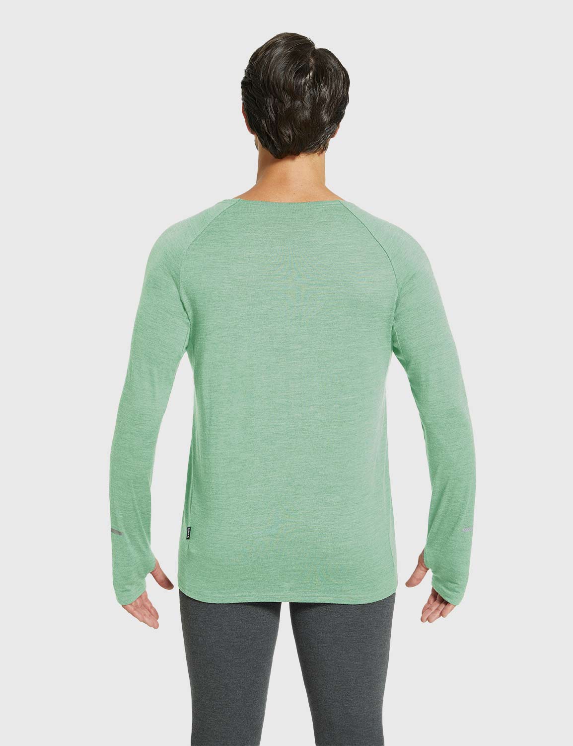 Baleaf Men's Merino Wool Crew Neck Base Layer Shirts Jade Green Back