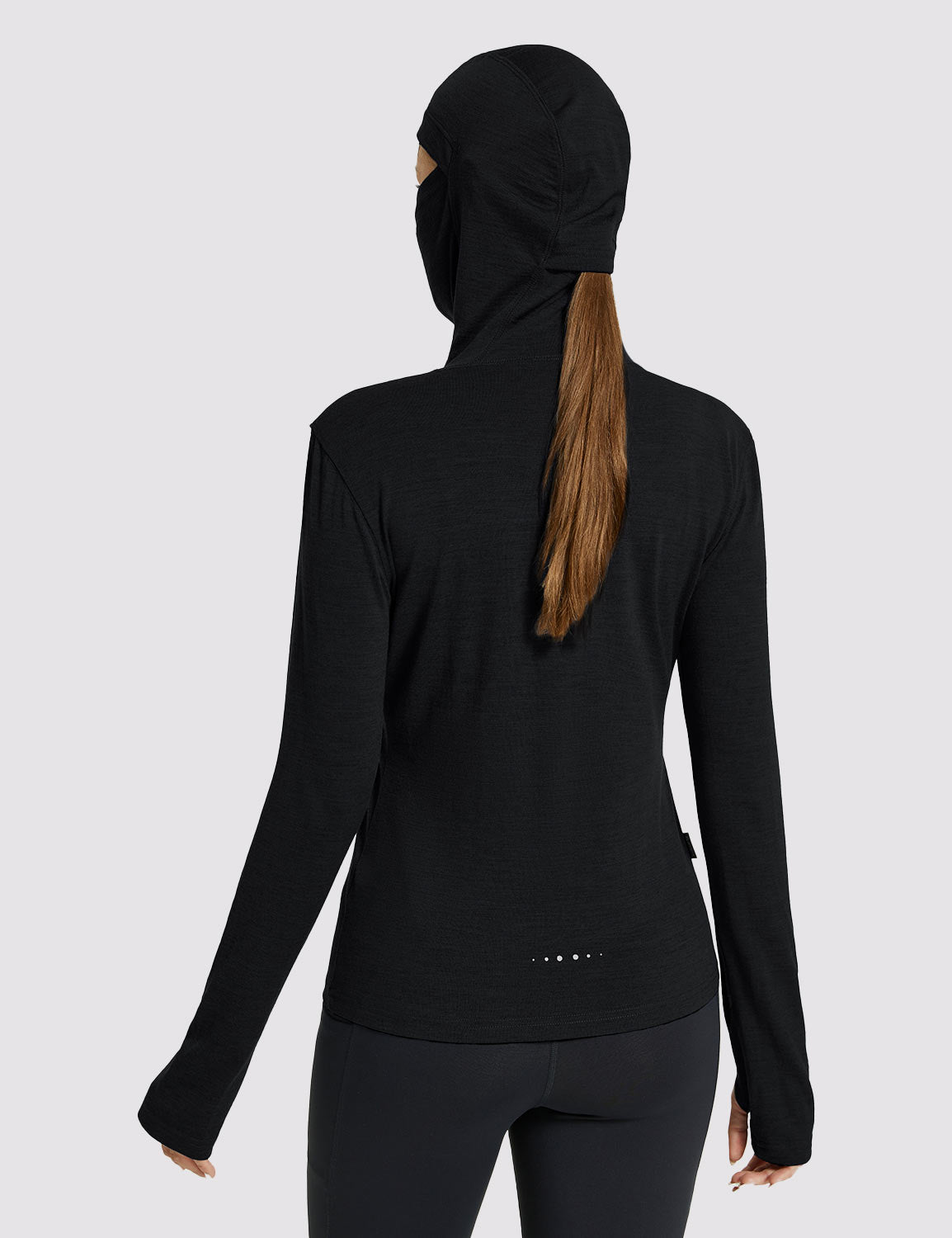 Baleaf Merino Wool Women's Hooded Base Layer Shirts Anthracite Back