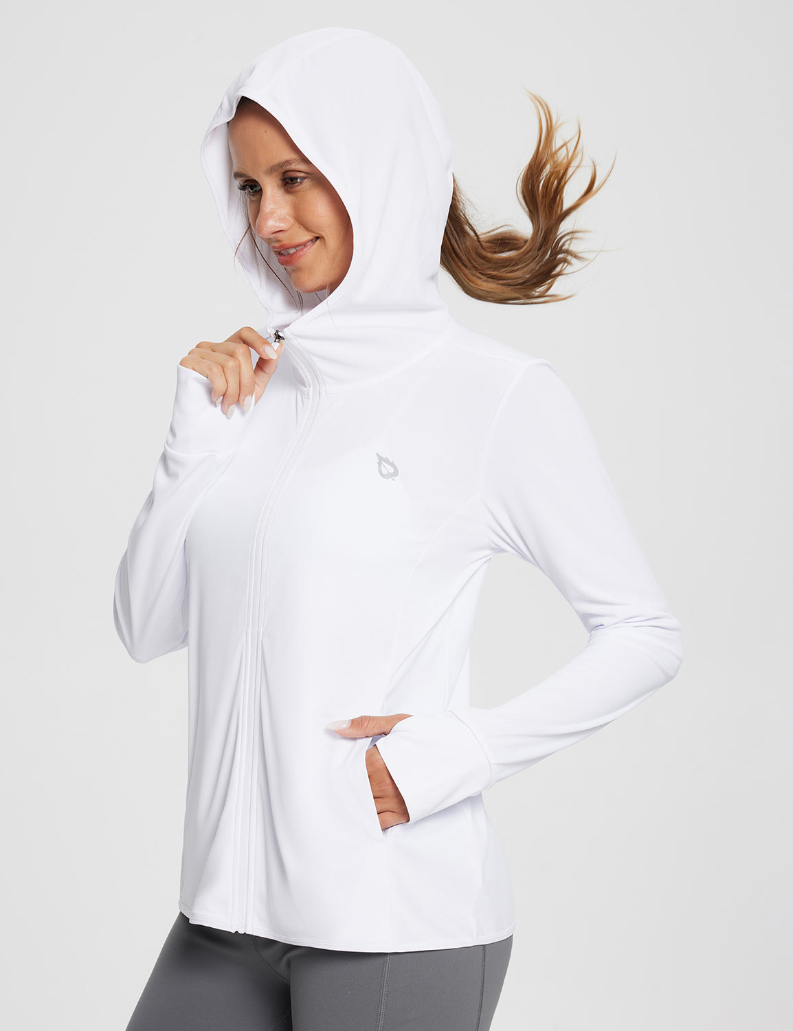 Baleaf Women's UPF 50+ Lightweight Hoodie ega005 Lucent White Side