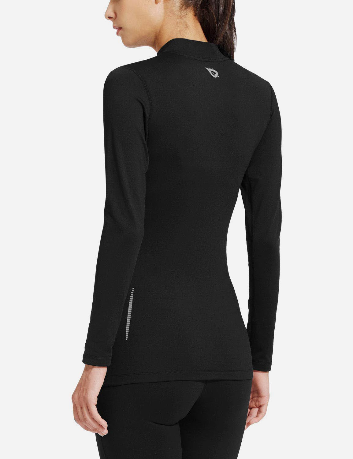 Baleaf Women's Basic Compression Mock-Neck Long Sleeved Shirt abd166 Black Side