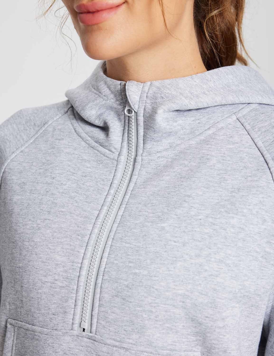 Baleaf Women's Evergreen Cotton Half-Zip Pullover dbd091 Light Grey Details