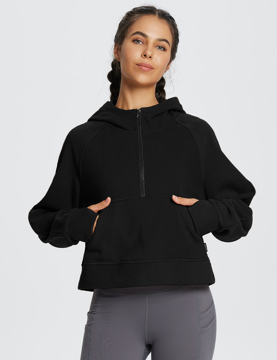Baleaf Women's Thermal Hooded Cropped Pullover dbd083 Black Main