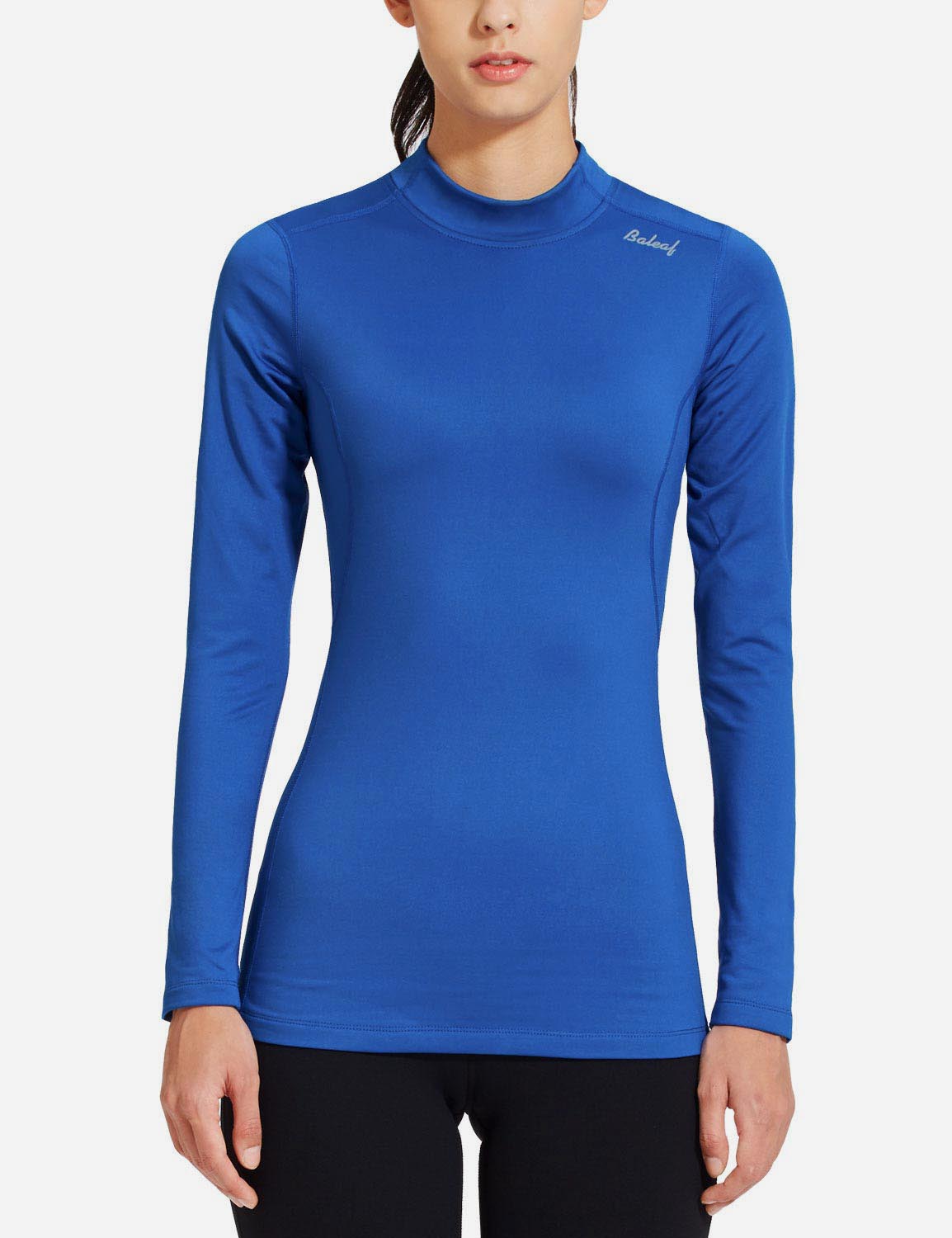 Baleaf Women's Basic Compression Mock-Neck Long Sleeved Shirt abd166 Blue Front