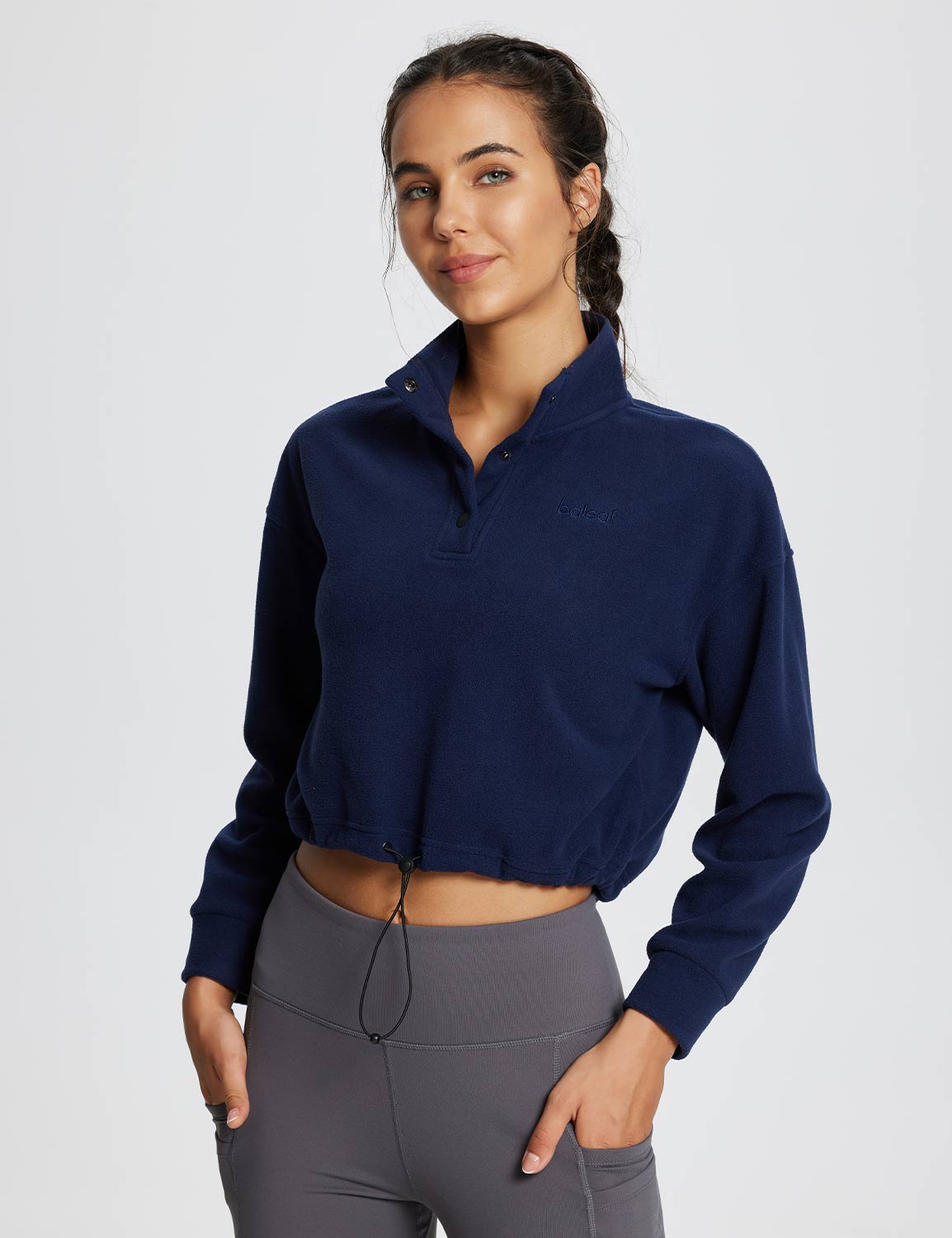Baleaf Women's Turtleneck Long-Sleeve Crop Pullover dbd073 Dark Sapphire Main
