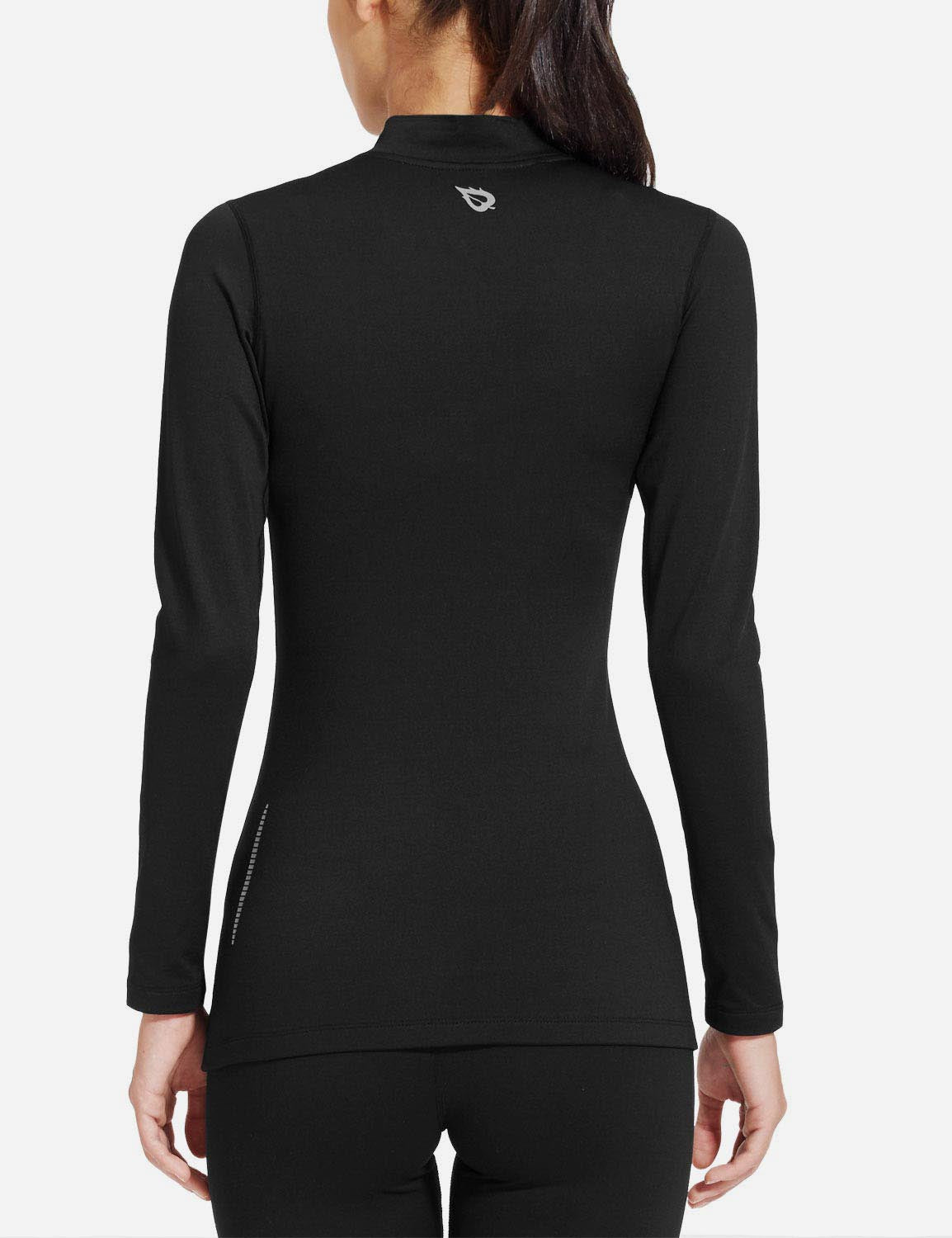 Baleaf Women's Basic Compression Mock-Neck Long Sleeved Shirt abd166 Black Back