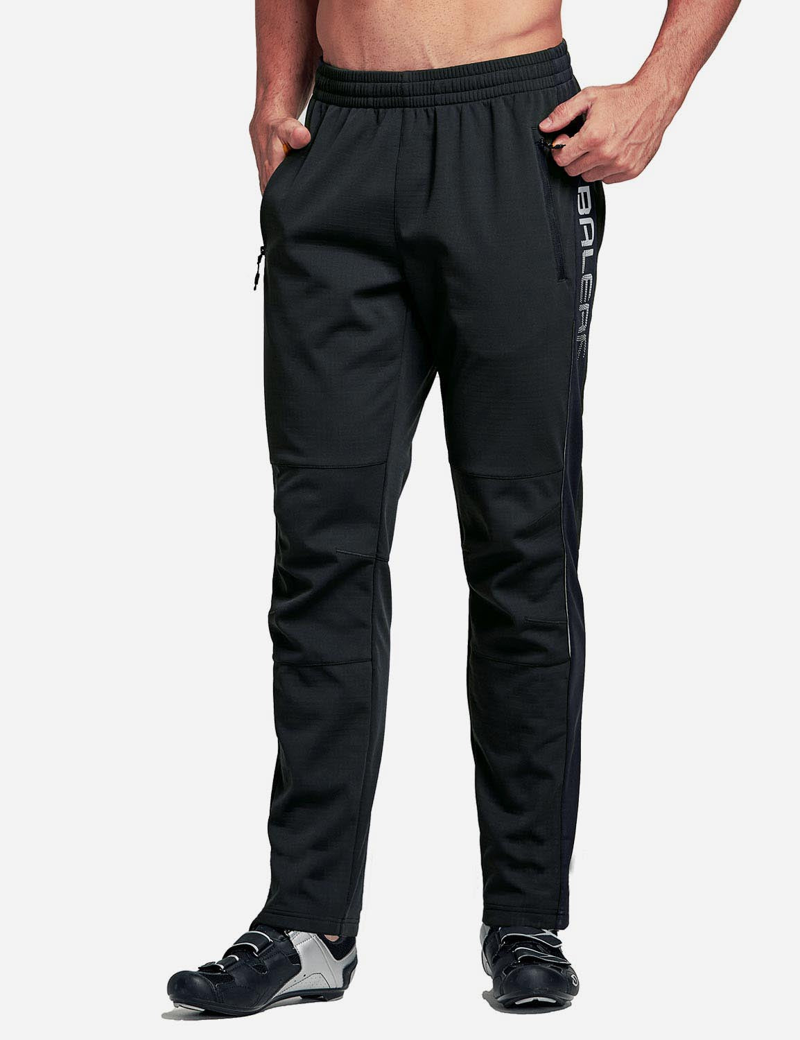 Baleaf Men's Thermal Fleece-Lined Windproof Pocketed Sweat Pants aai076 Black Front