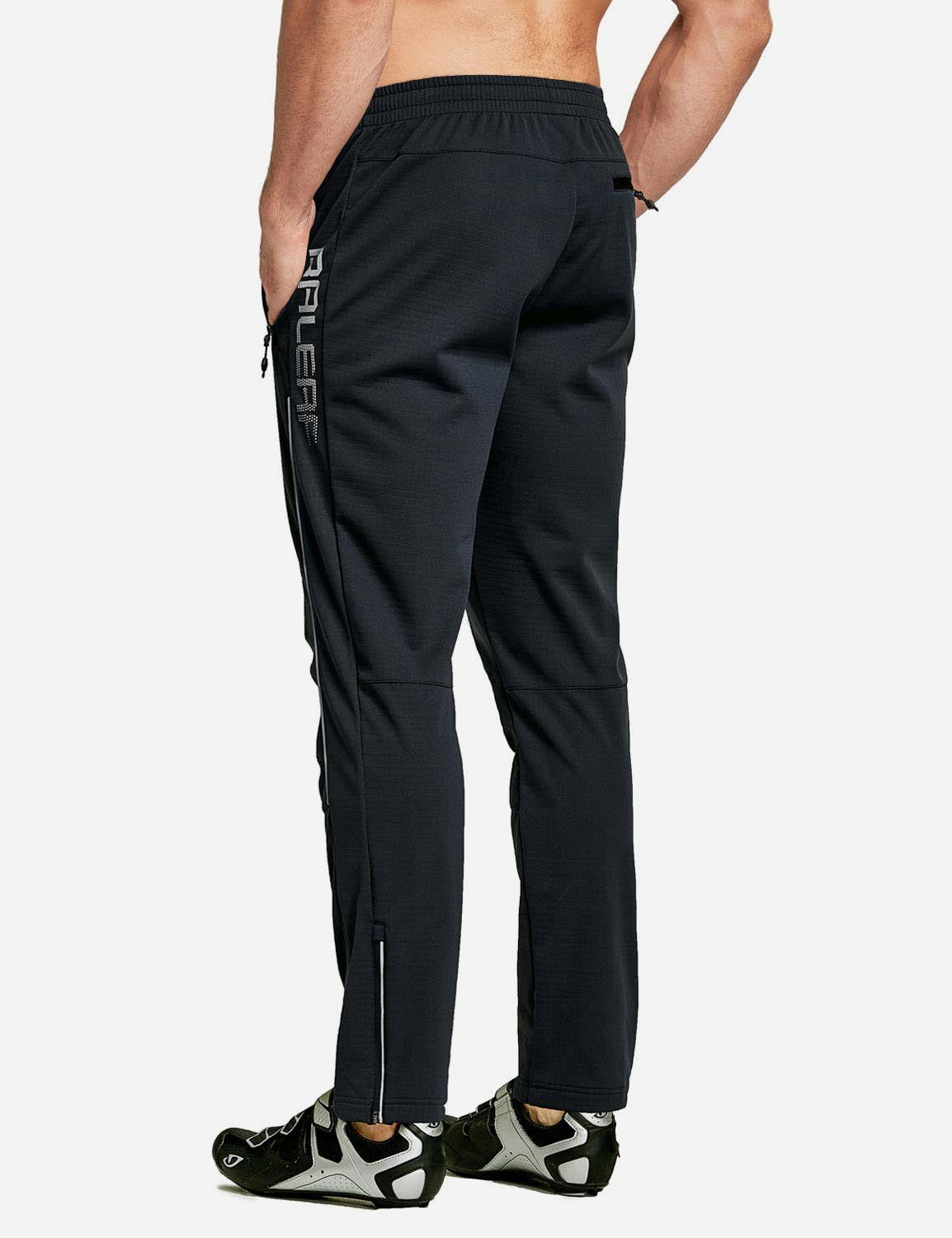 Baleaf Men's Thermal Fleece-Lined Windproof Pocketed Sweat Pants aai076 Black Back