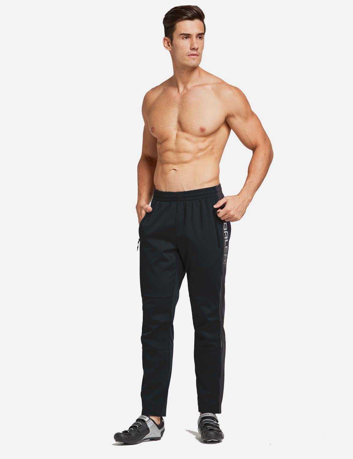 Baleaf Men's Thermal Fleece-Lined Windproof Pocketed Sweat Pants aai076 Black Full