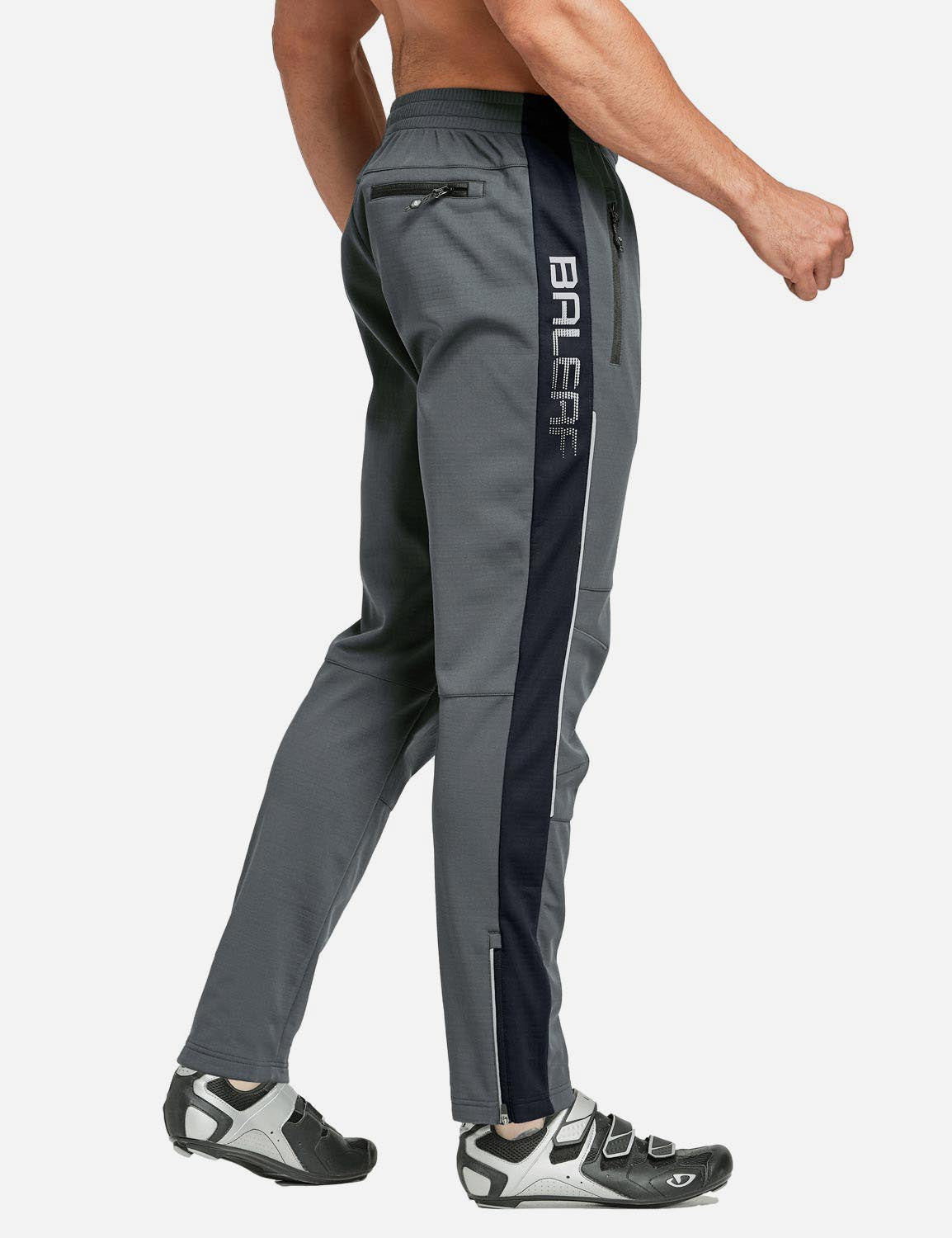Baleaf Men's Thermal Fleece-Lined Windproof Pocketed Sweat Pants aai076 Gray/Black Side