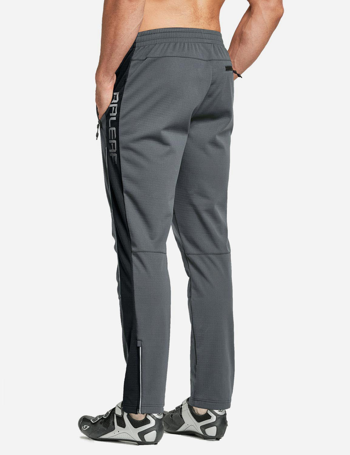 Baleaf Men's Thermal Fleece-Lined Windproof Pocketed Sweat Pants aai076 Gray/Black Back