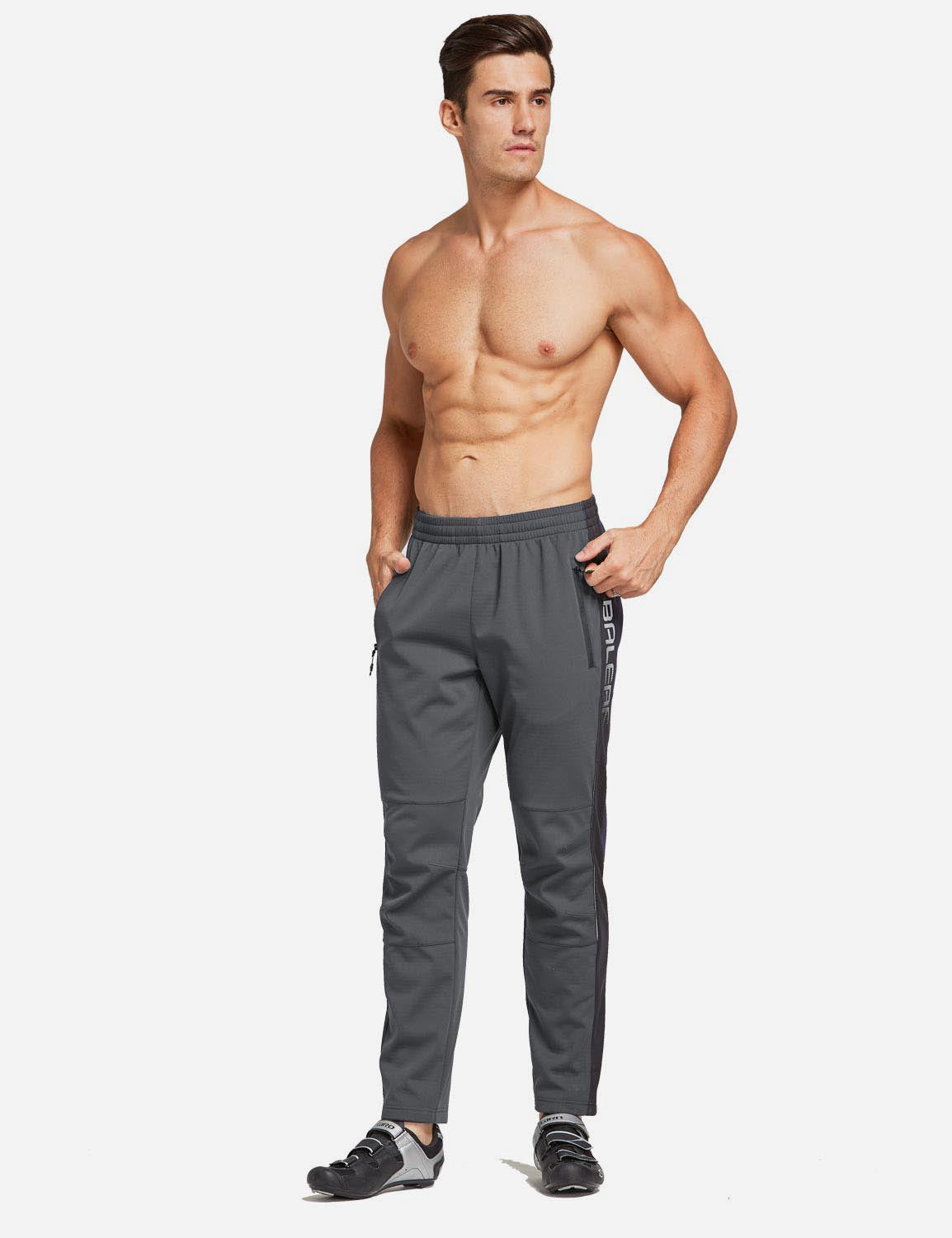 Baleaf Men's Thermal Fleece-Lined Windproof Pocketed Sweat Pants aai076 Gray/Black Full