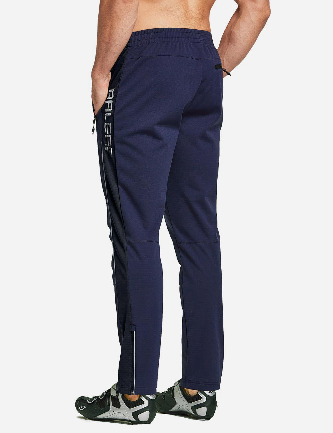 Baleaf Men's Thermal Fleece-Lined Windproof Pocketed Sweat Pants aai076 Navy Blue/Black Back