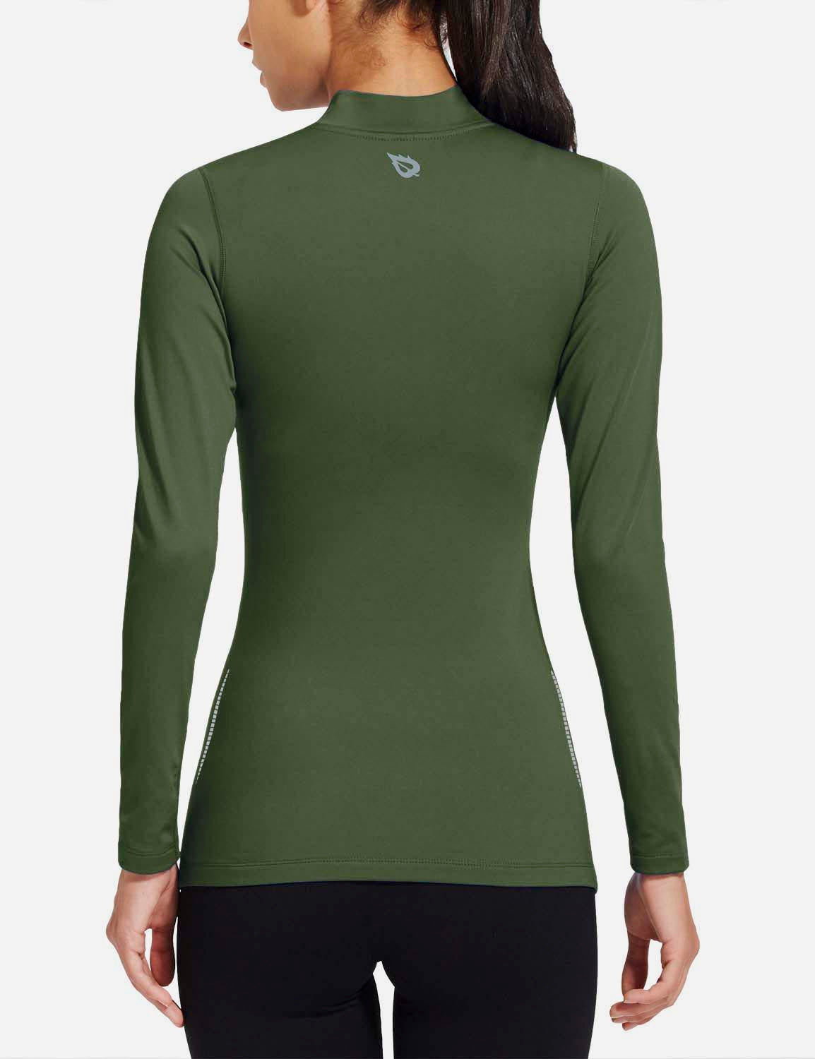 Baleaf Women's Basic Compression Mock-Neck Long Sleeved Shirt abd166 Green Back