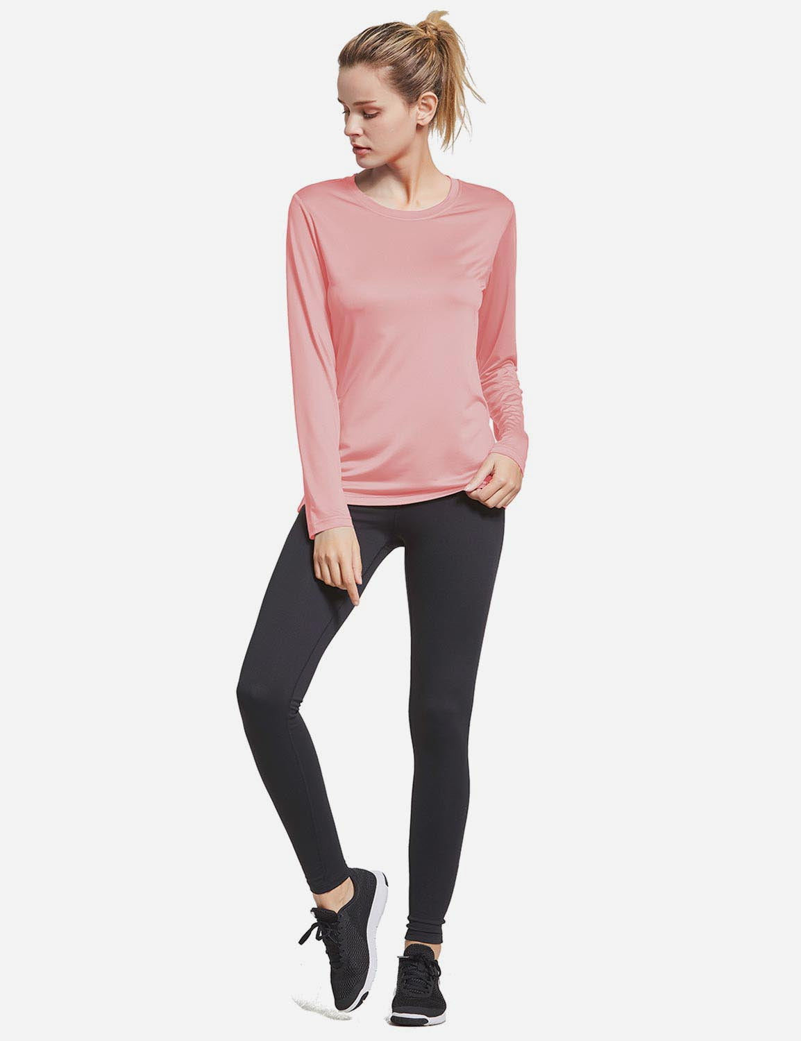 BALEAF Women's Loose Fit Tagless Workout Long Sleeved Shirt abd294 Pink Full