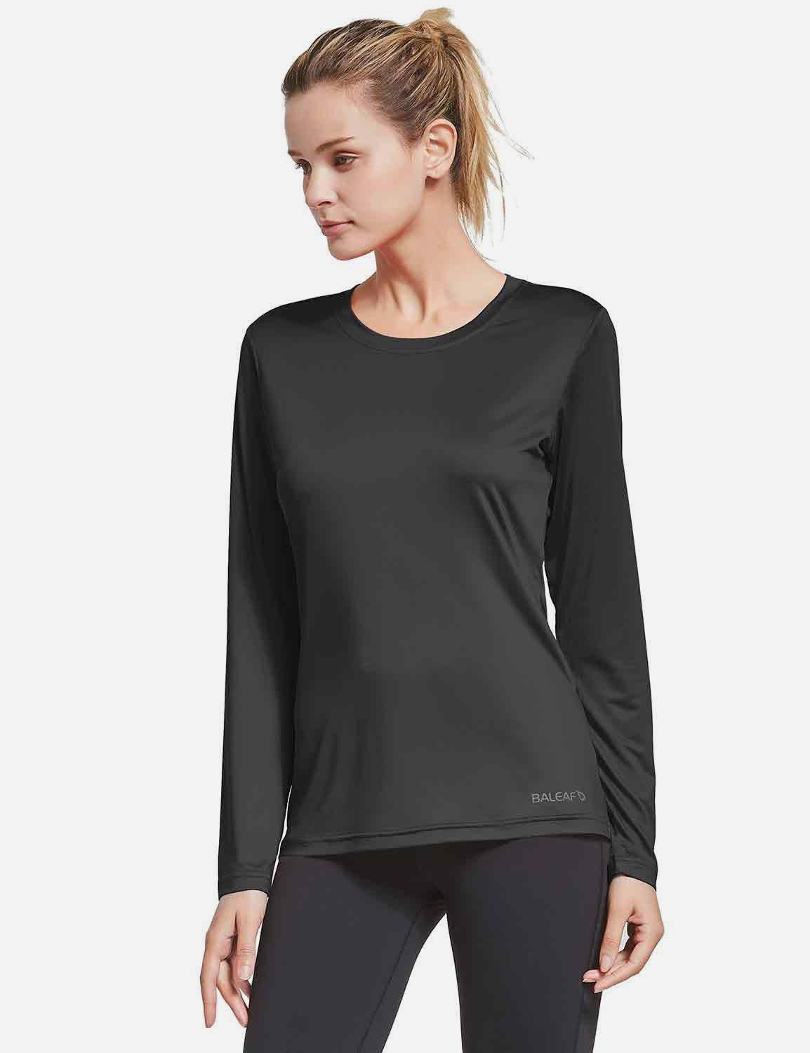 BALEAF Women's Loose Fit Tagless Workout Long Sleeved Shirt abd294 Black Front