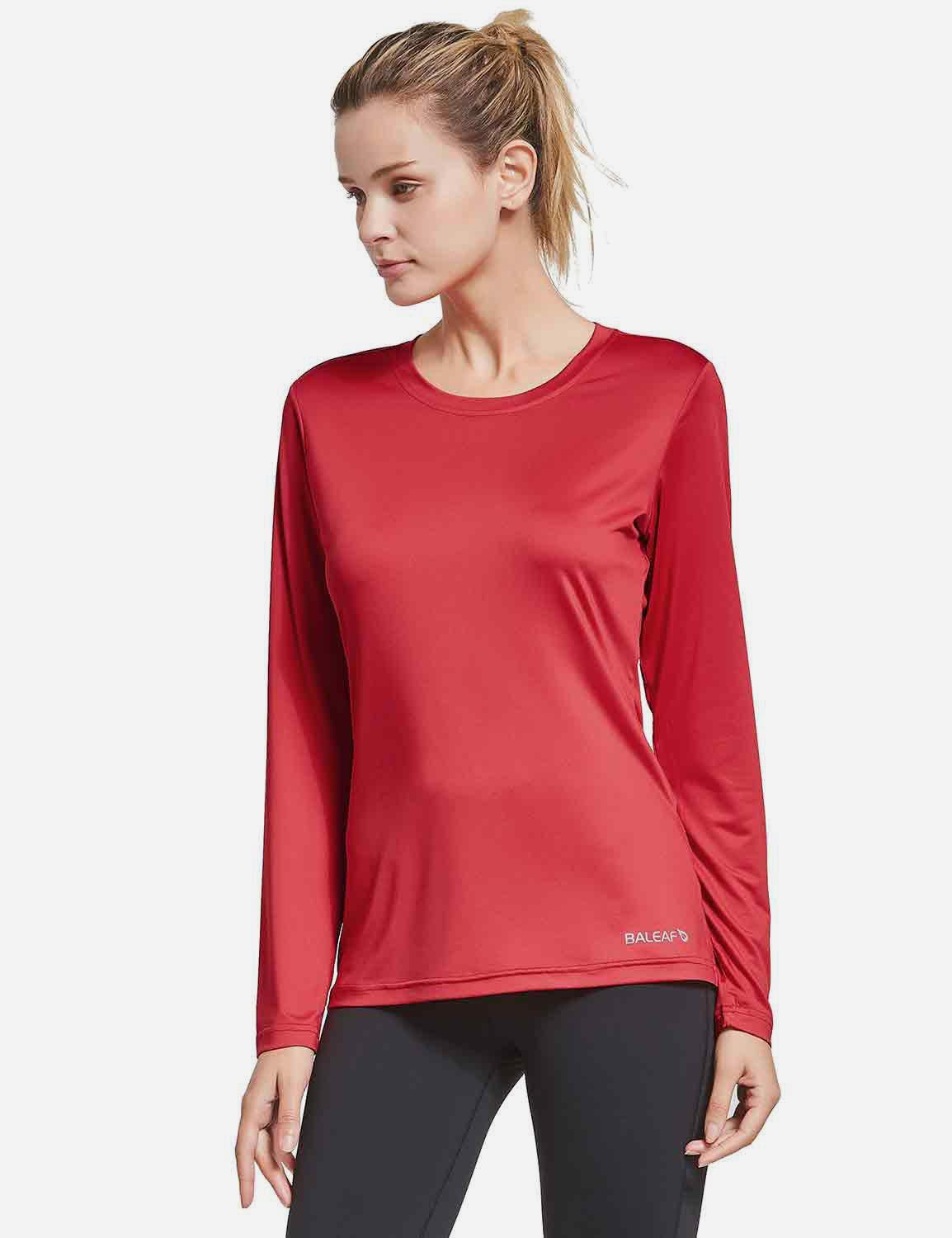 BALEAF Women's Loose Fit Tagless Workout Long Sleeved Shirt abd294 Red Front