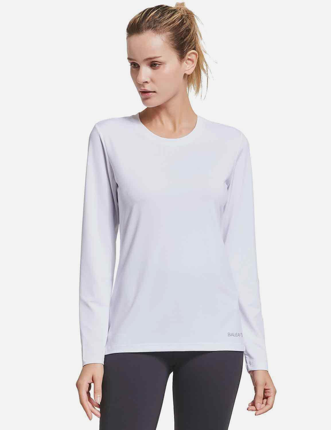 BALEAF Women's Loose Fit Tagless Workout Long Sleeved Shirt abd294 White Front