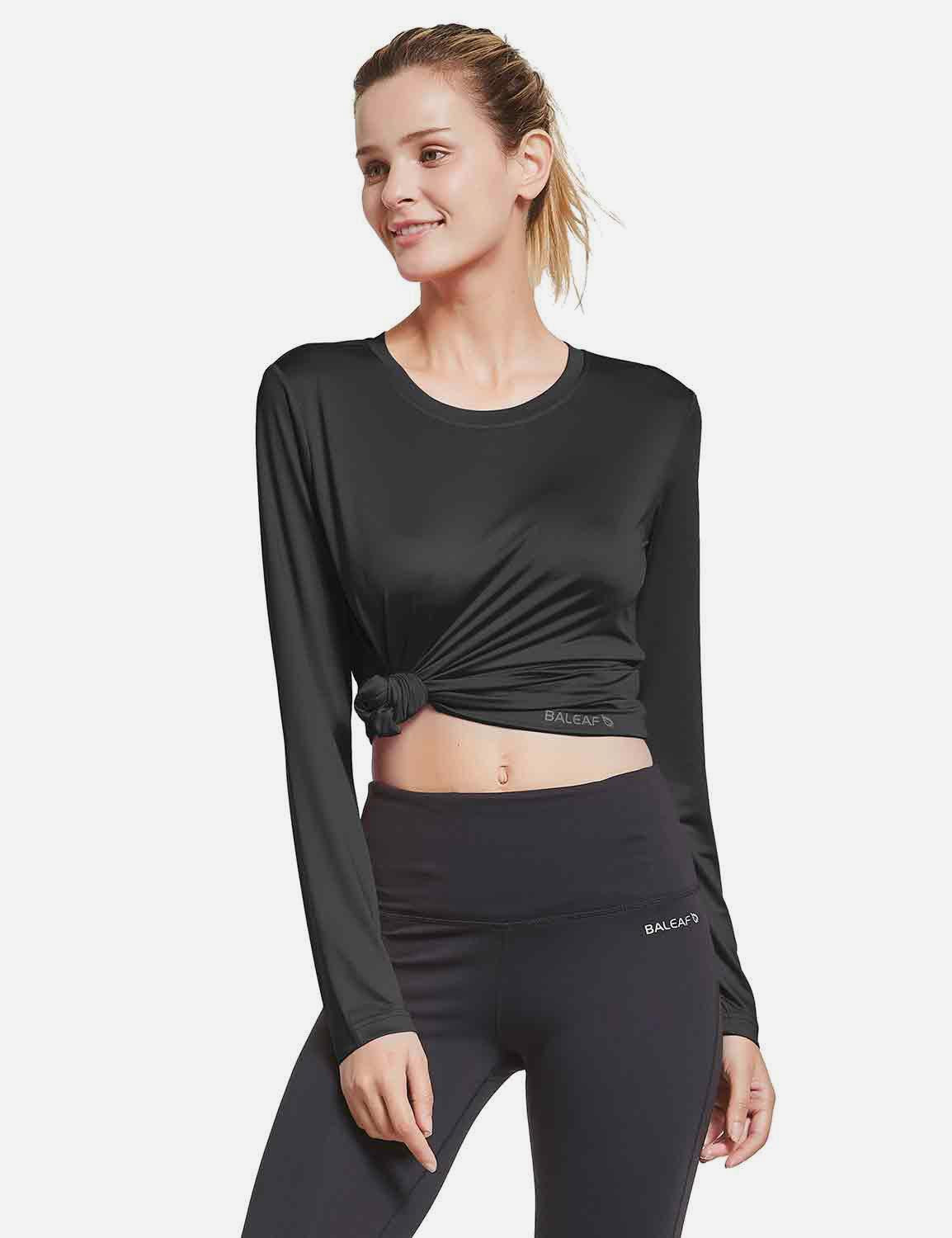 BALEAF Women's Loose Fit Tagless Workout Long Sleeved Shirt abd294 Black Side