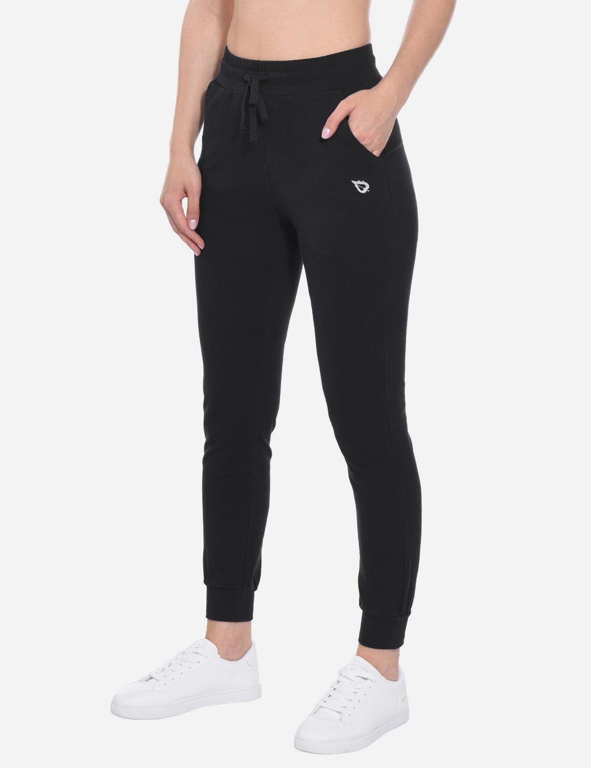 Baleaf Women's Cotton Comfy Pocketed & Tapered Weekend Joggers abh103 Black Side