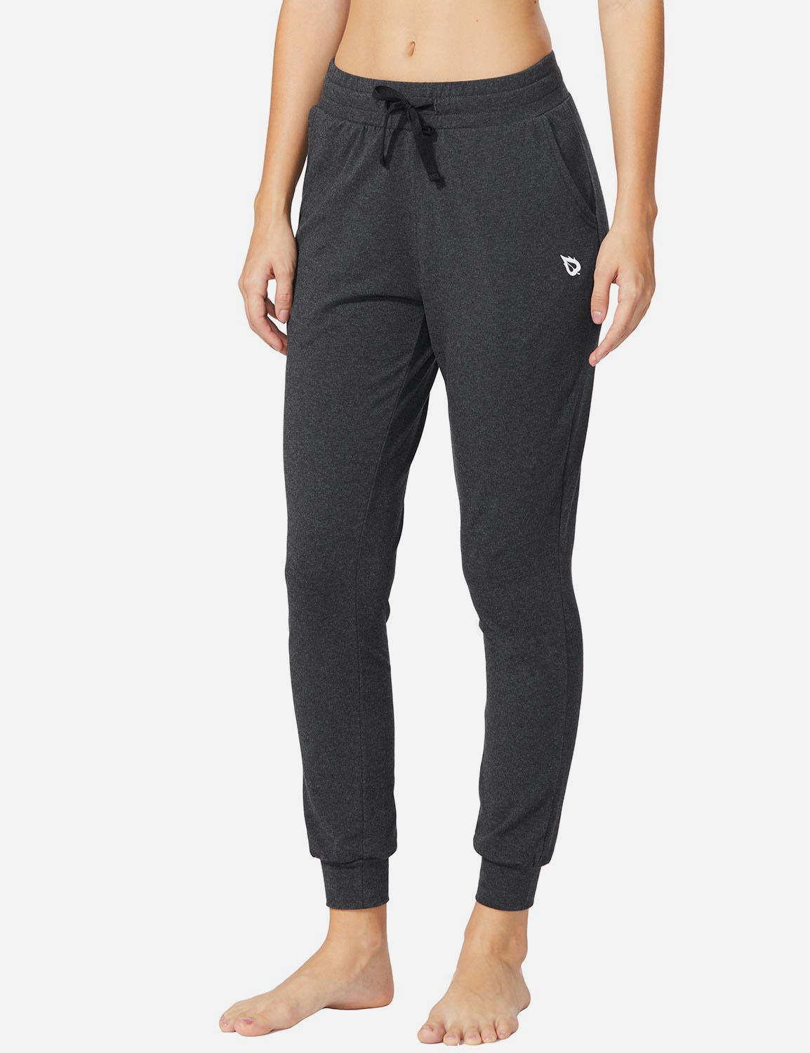 Baleaf Women's Cotton Comfy Pocketed & Tapered Weekend Joggers abh103 Charcoal Front