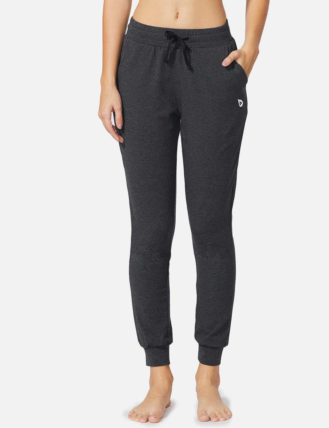 Baleaf Women's Cotton Comfy Pocketed & Tapered Weekend Joggers abh103 Charcoal Front