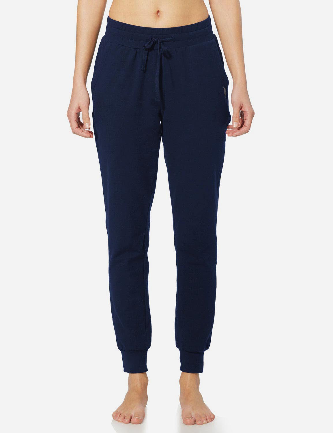 Baleaf Women's Cotton Comfy Pocketed & Tapered Weekend Joggers abh103 Navy Blue Front