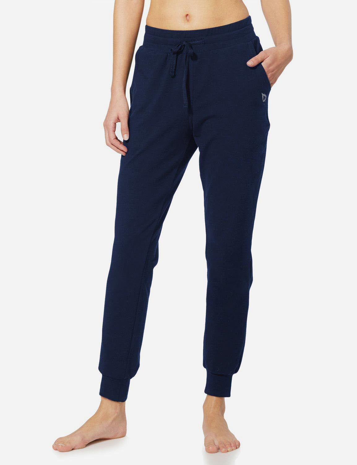 Baleaf Women's Cotton Comfy Pocketed & Tapered Weekend Joggers abh103 Navy Blue Side