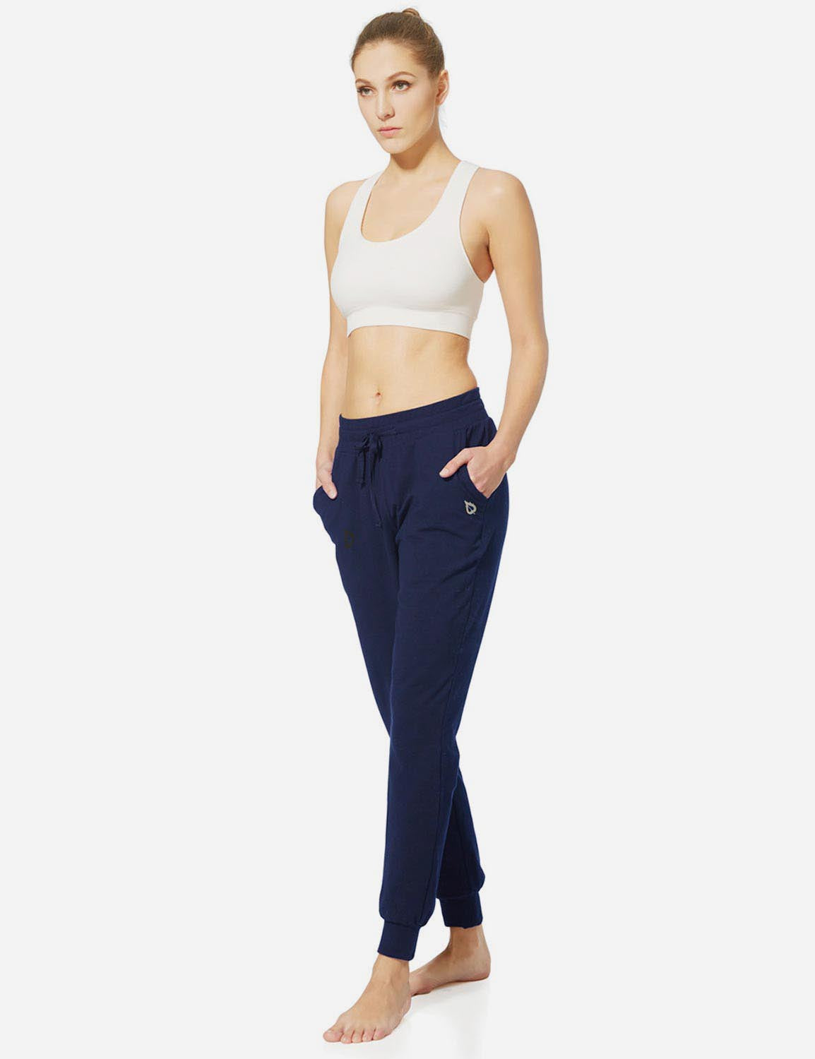 Baleaf Women's Cotton Comfy Pocketed & Tapered Weekend Joggers abh103 Navy Blue Full
